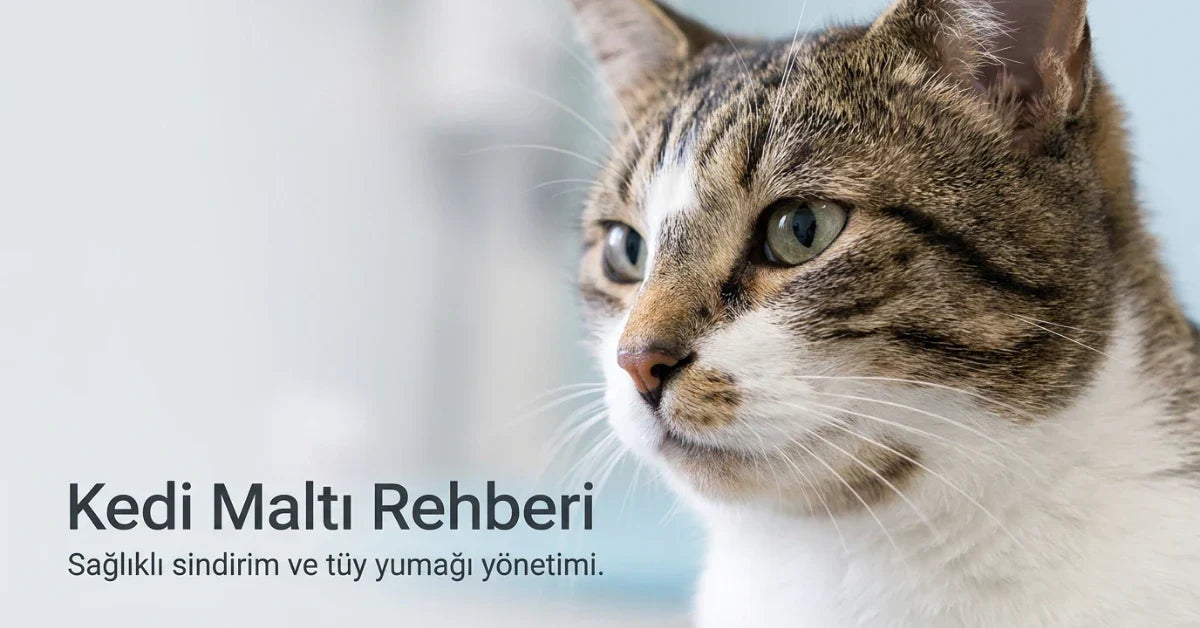 Kedi maltı rehberini temsil eden, sağlıklı bir ev kedisinin yakın plan fotoğrafı. Kedi maltının sindirim sistemini desteklemesi ve tüy yumağı oluşumunu azaltması hakkında bilgilendirici görsel.