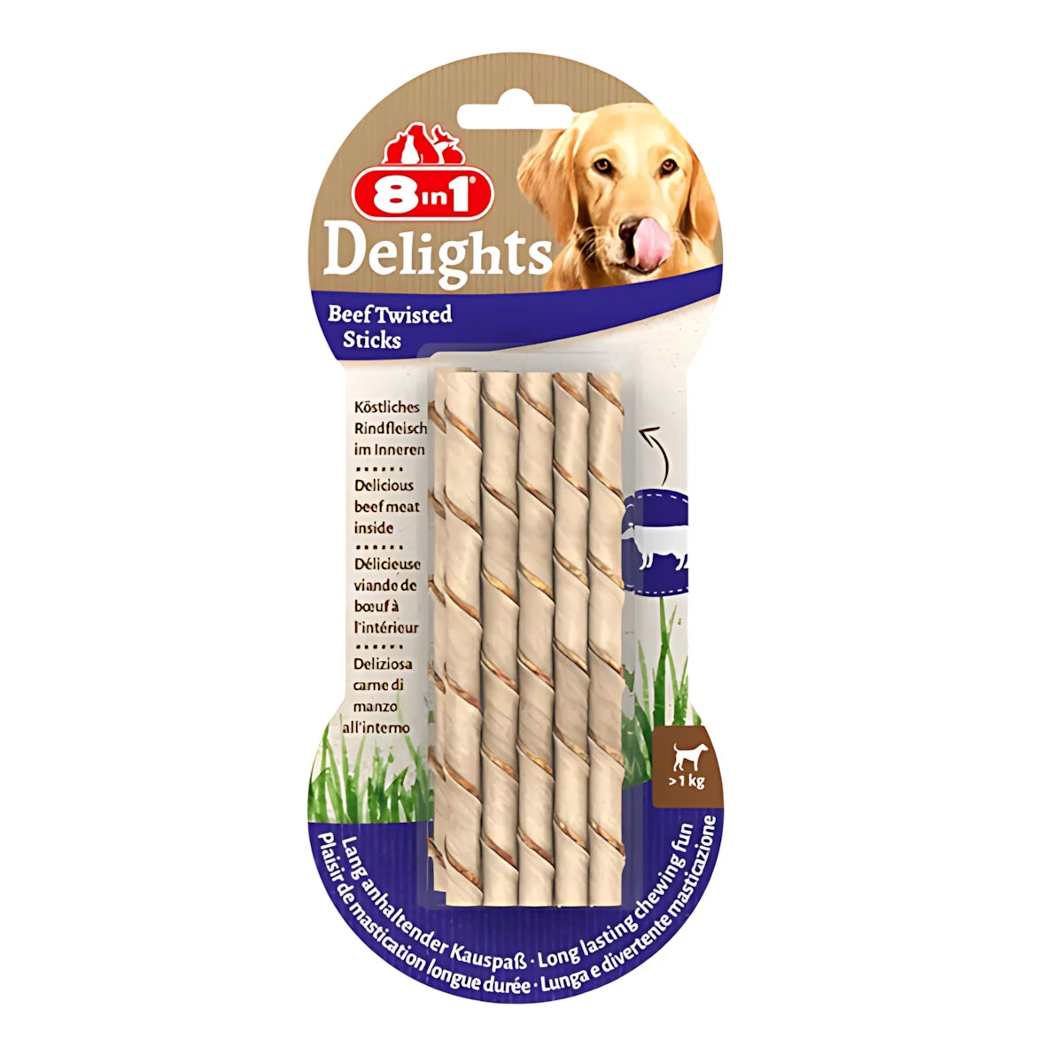 8 İN 1 Delights Biftekli Köpek Twisted Ödül, 10 lu Paket, 55g
