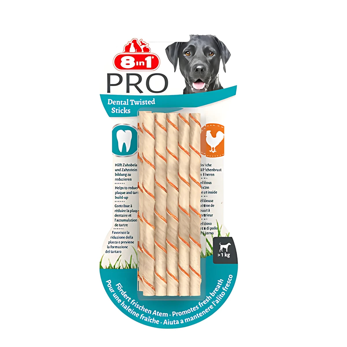 8 İN 1 Delights Pro Dental Tavuklu Köpek Twisted Ödül, 10 lu Paket, 55g