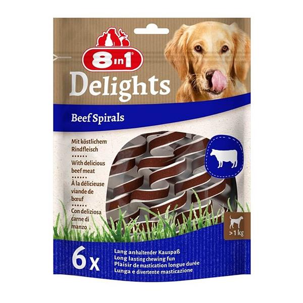 8 İN 1 Delights Sığır Etli Köpek Spirals Ödül, 6 lı Paket, 60g