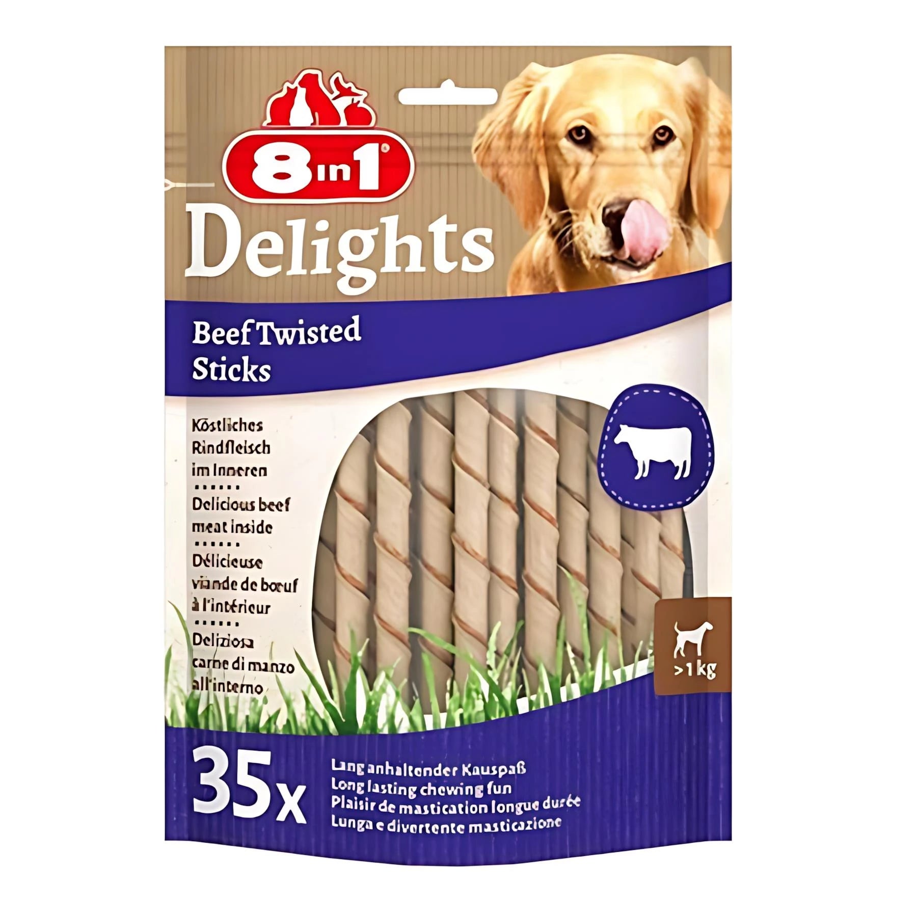 8 İN 1 Delights Sığır Etli Köpek Twisted Ödül, 35 li Paket, 190g