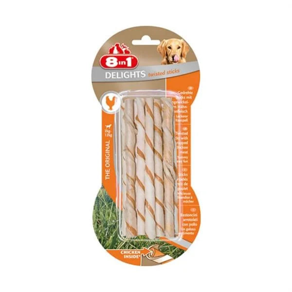 8 İN 1 Delights Tavuklu Köpek Twisted Ödül, 10 lu Paket, 55g