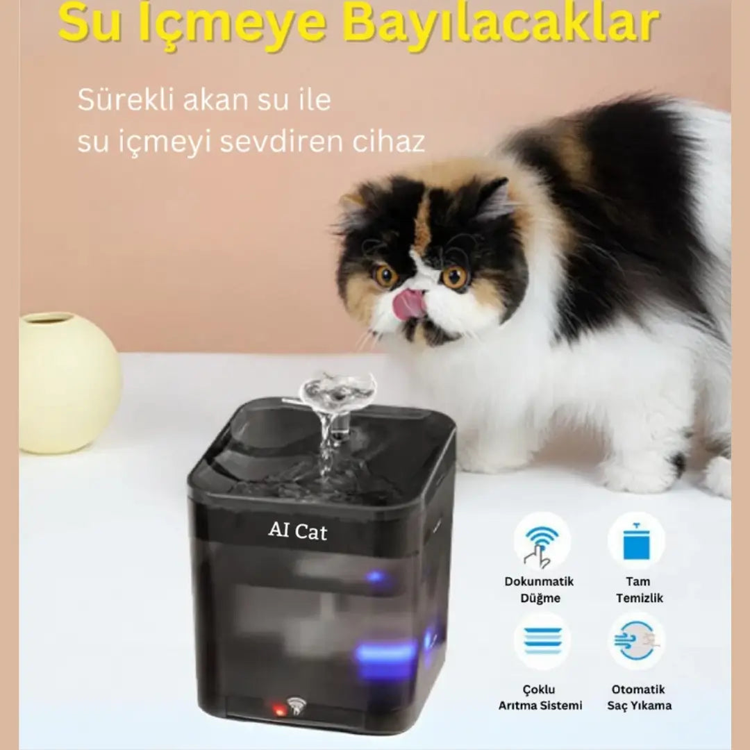 AI Cat Beta Akıllı Kedi ve Köpek Su Pınarı 2,2 Litre Akıllı WiFi – Siyah