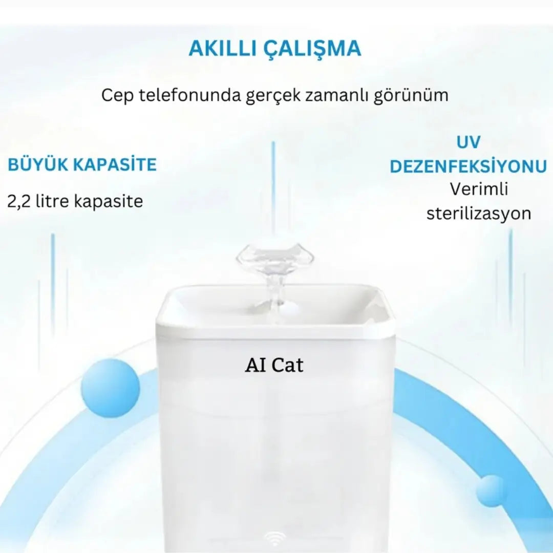 AI Cat Beta Smart WiFi Akıllı Kedi Köpek Su Kabı 2,2 Litre – Beyaz