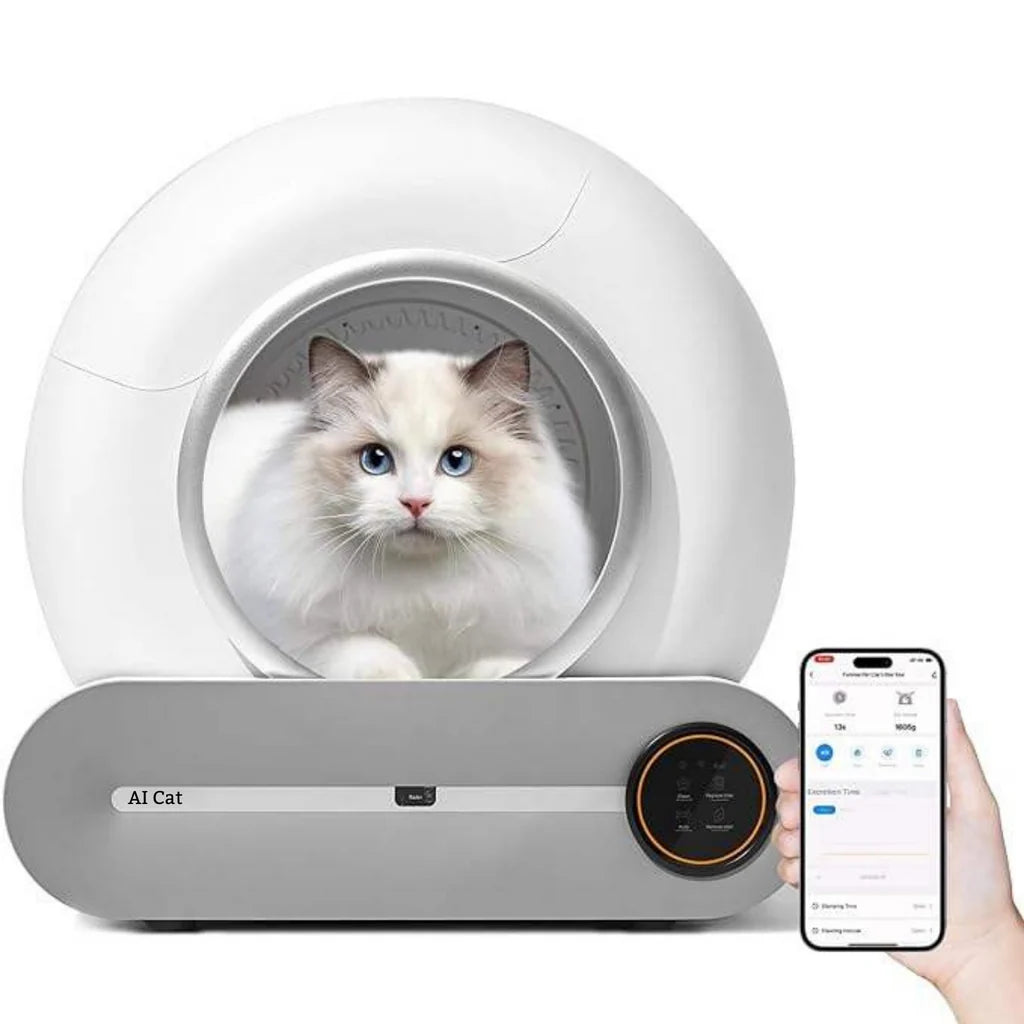 AI Cat Akıllı Kedi Tuvaleti Kum Kabı, Beyaz