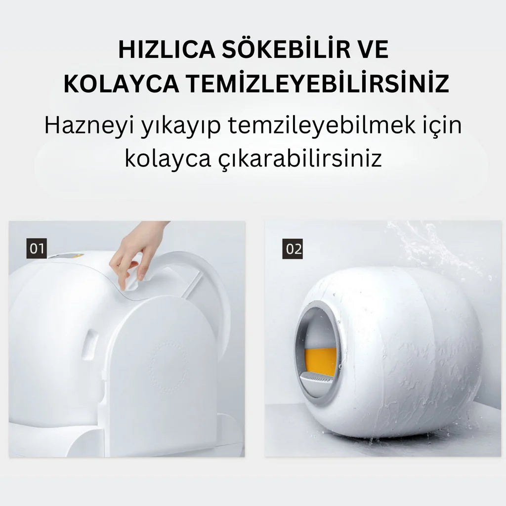 AI Cat Akıllı Kedi Tuvaleti Kum Kabı, Beyaz