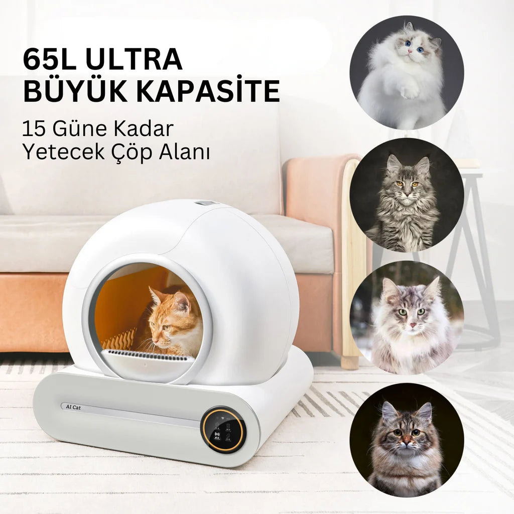 AI Cat Akıllı Kedi Tuvaleti Kum Kabı, Beyaz