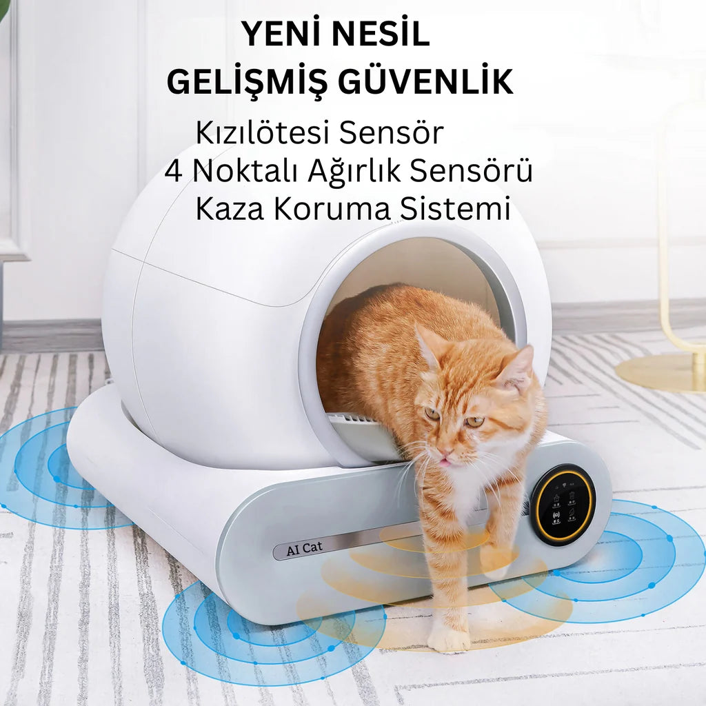 AI Cat Akıllı Kedi Tuvaleti Kum Kabı, Beyaz