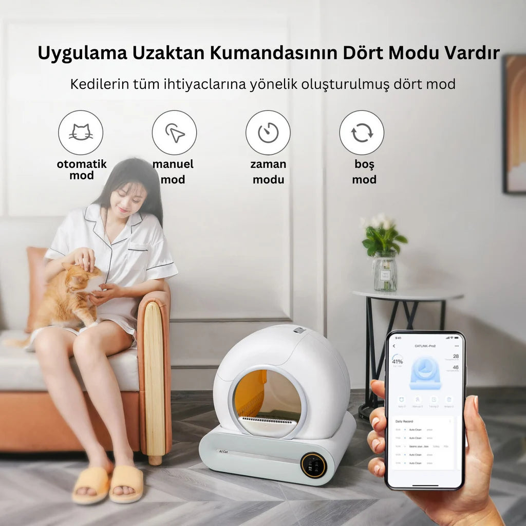 AI Cat Akıllı Kedi Tuvaleti Kum Kabı, Beyaz