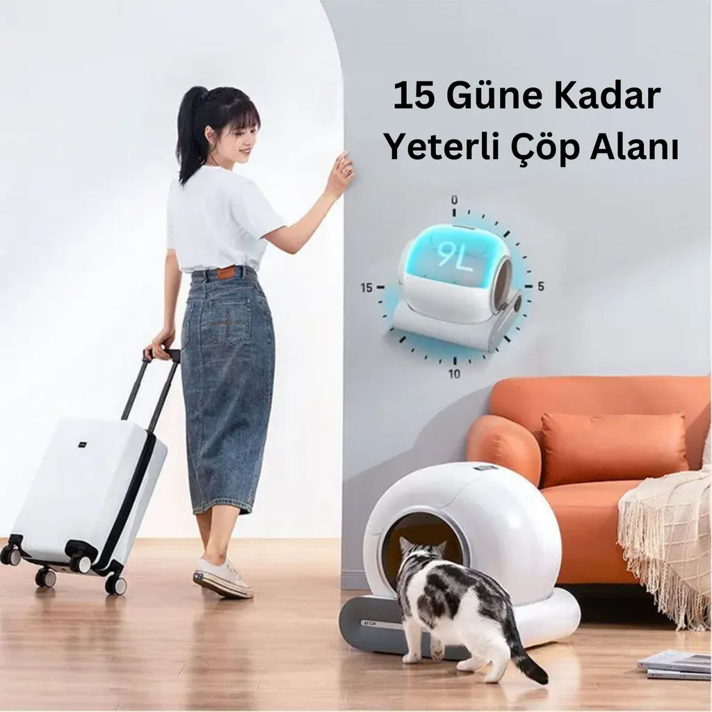 AI Cat Akıllı Kedi Tuvaleti Kum Kabı, Beyaz