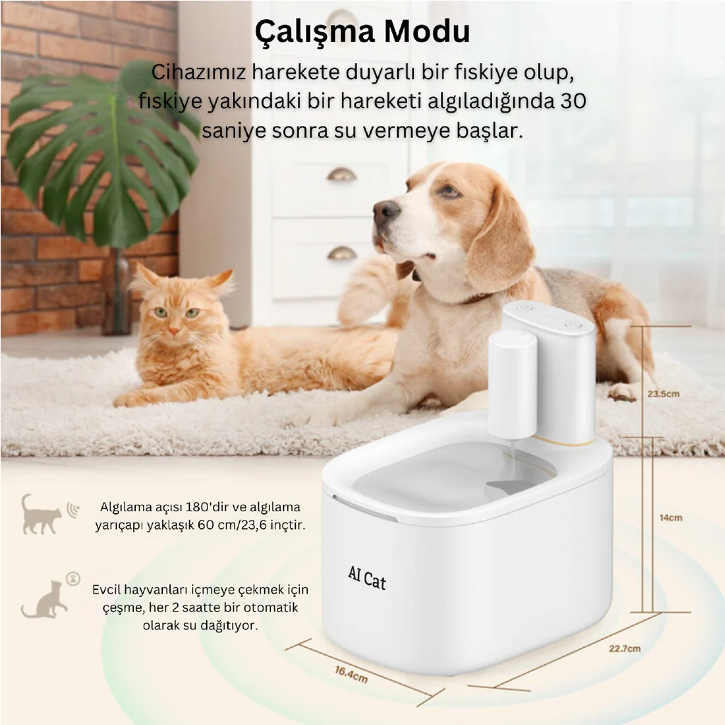 AI Cat Alfa Akıllı Kedi ve Köpek Su Pınarı 3.5L Bataryalı, Beyaz