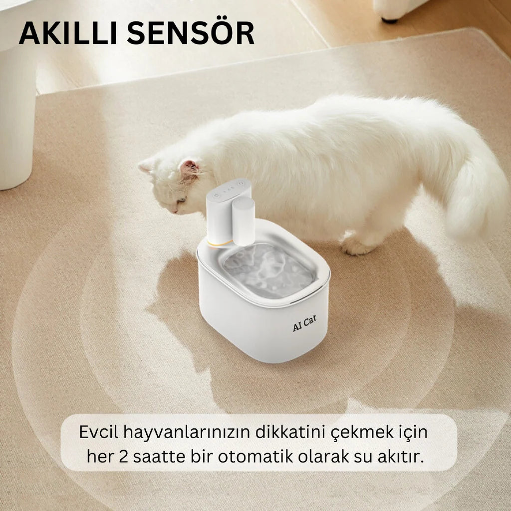 AI Cat Alfa Akıllı Kedi ve Köpek Su Çeşmesi 3.5L Bataryalı, Beyaz