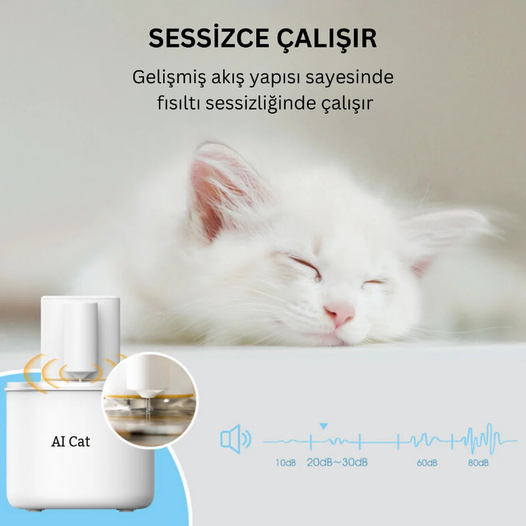 AI Cat Alfa Akıllı Kedi ve Köpek Su Şelalesi 3.5L Bataryalı, Beyaz