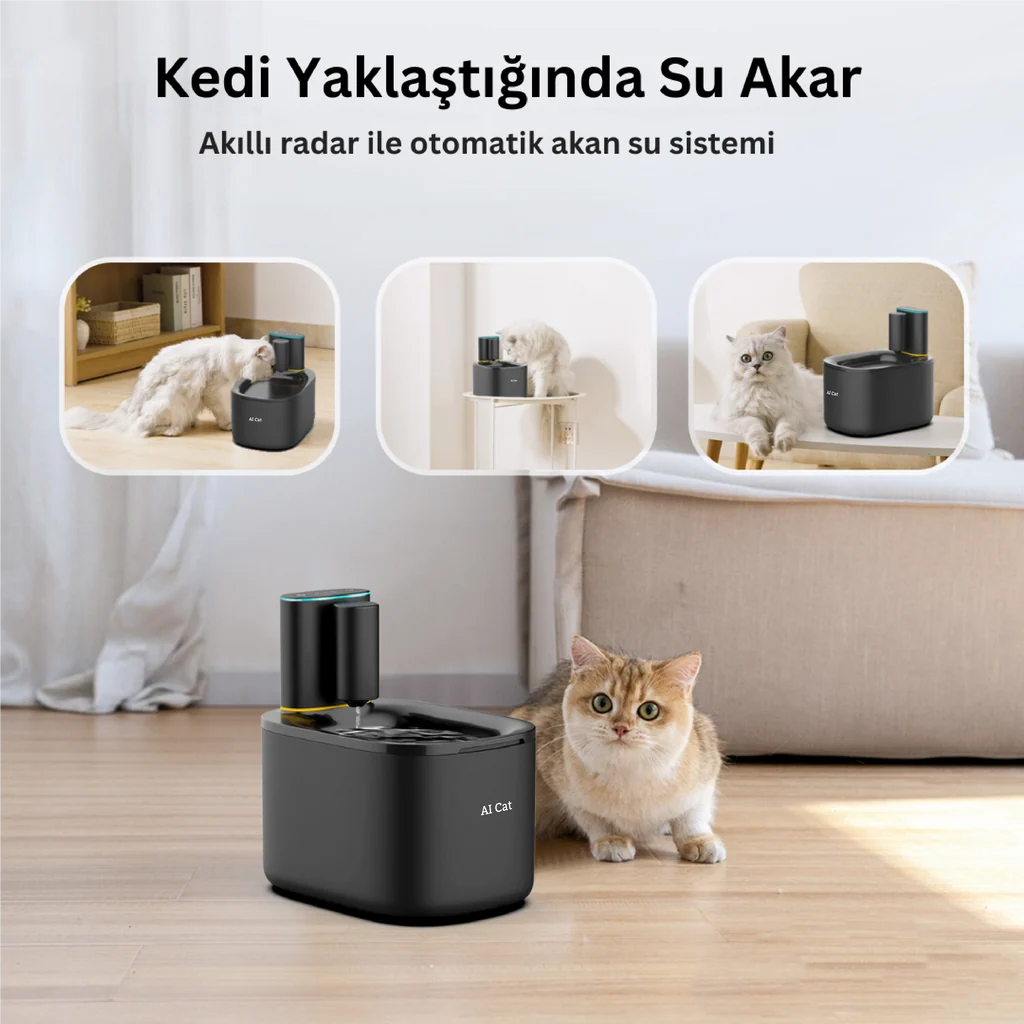 AI Cat Alfa Akıllı Kedi ve Köpek Su Çeşmesi 3.5L Bataryalı, Siyah
