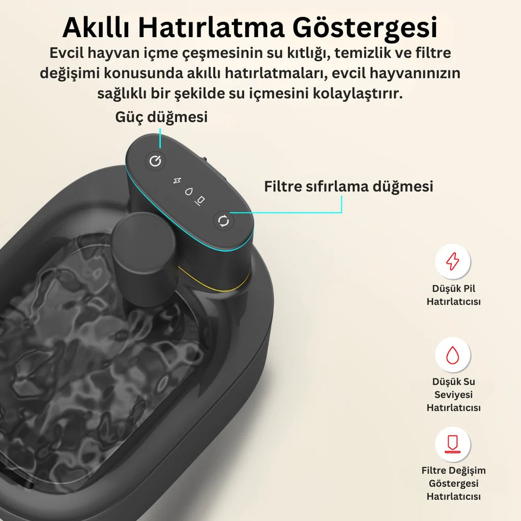 AI Cat Alfa Akıllı Kedi ve Köpek Su Pınarı 3.5L Bataryalı, Siyah