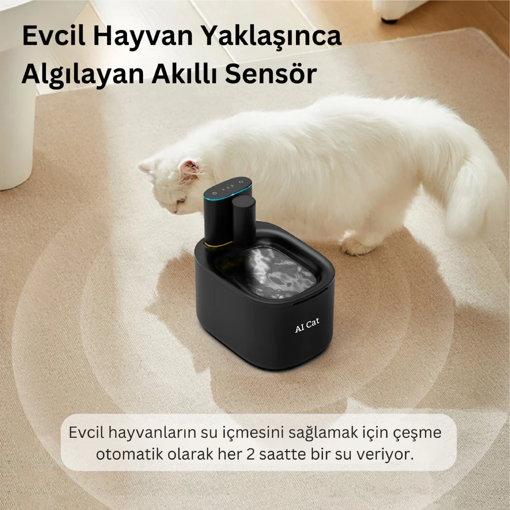 AI Cat Alfa Akıllı Kedi ve Köpek Su Pınarı 3.5L Bataryalı, Siyah