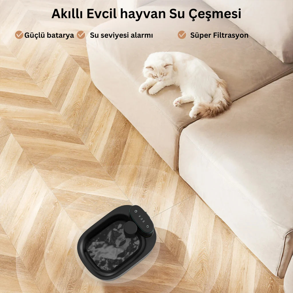 AI Cat Alfa Akıllı Kedi ve Köpek Su Pınarı 3.5L Bataryalı, Siyah