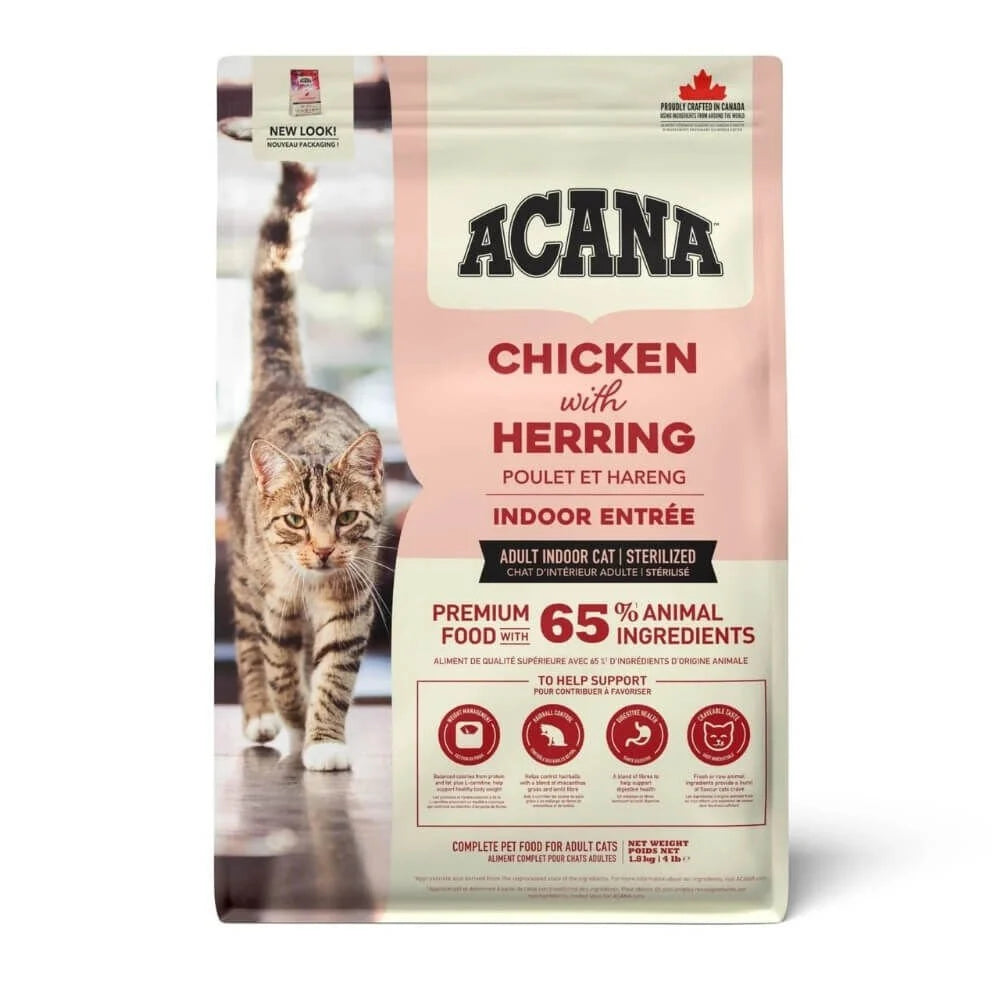 Acana Indoor Entrée Tavuk, hindi, bütün ringa balığı ve tavşan Yetişkin Kedi Maması