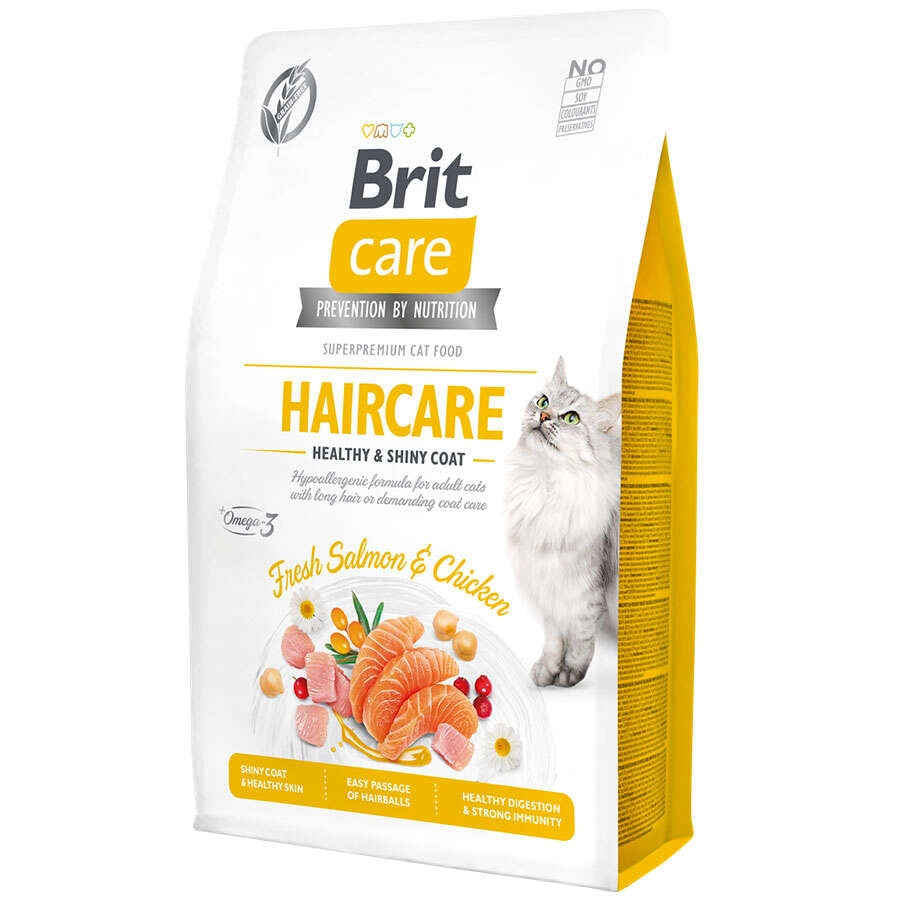 Brit Care Haircare  Hypo-Allergenic Deri ve Tüy Sağlığı Somon ve Tavuklu Tahılsız Yetişkin Kedi Maması, 2kg