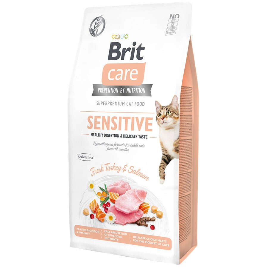 Brit Care Sensitive Sindirim Sistemi Destekleyici Hindi ve Somonlu Tahılsız Yetişkin Kedi Maması, 7kg