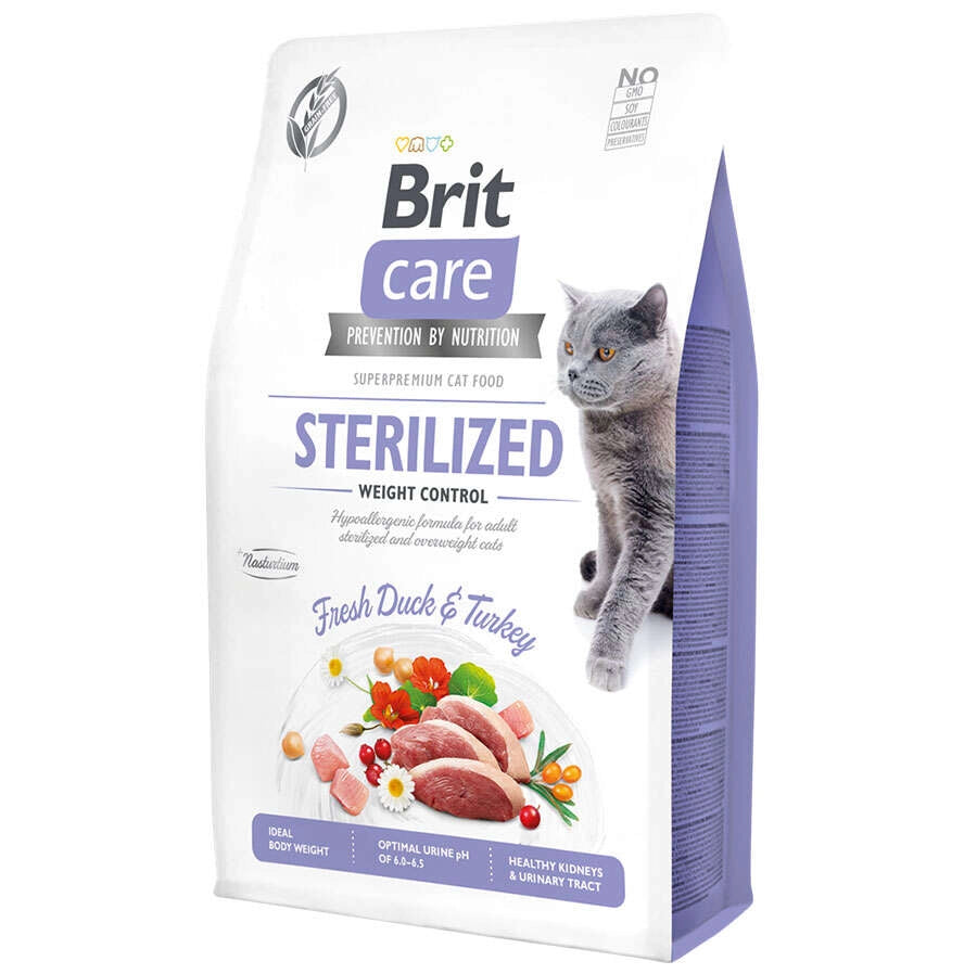 Brit Care Sterilized Hypo-Allergenic Kilo Kontrolü Kısırlaştırılmış Ördek ve Hindili Tahılsız Yetişkin Kedi Maması, 2kg