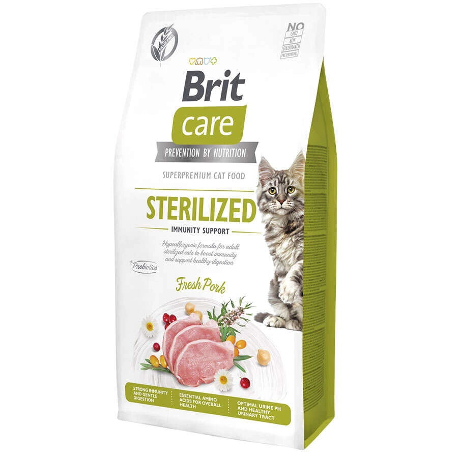 Brit Care Sterilized Immunity Support Kısırlaştırılmış Domuz Etli Tahılsız Yetişkin Kedi Maması, 7kg