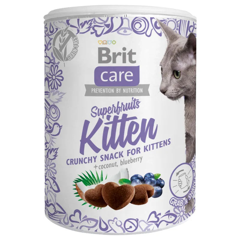 Brit Care Super Fruits Hindistan Cevizi ve Yaban Mersinli Tahılsız Yavru Kedi Ödül Maması, 100g