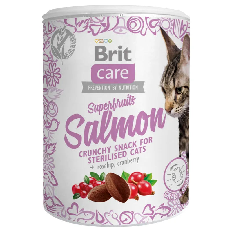 Brit Care Super Fruits Kısırlaştırılmış Somonlu Tahılsız Yetişkin Kedi Ödül Maması, 100g