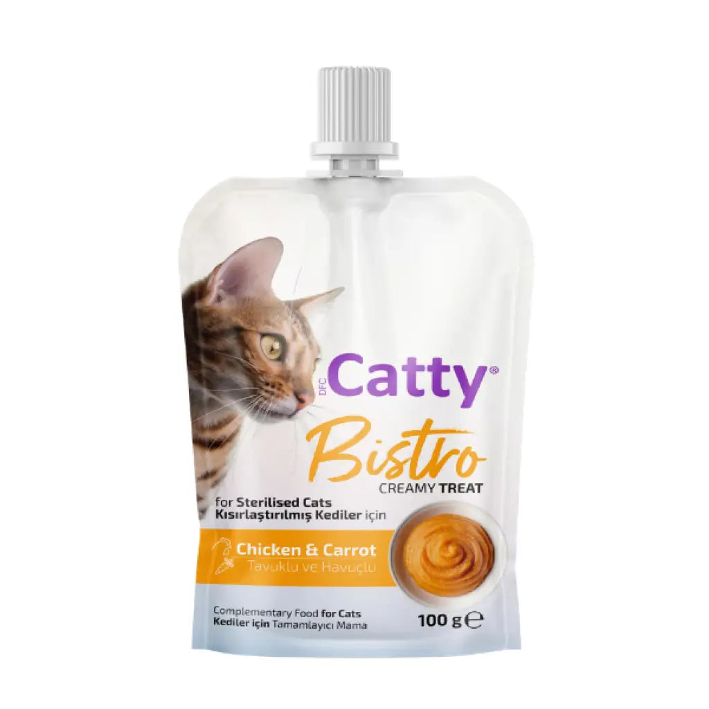 Catty Bistro Kısırlaştırılmış Tavuklu ve Havuçlu Krema Kedi Ödül Maması, 100 g