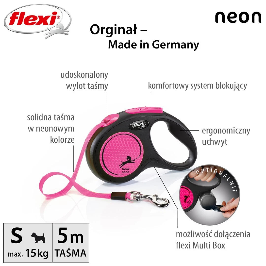 Flexi New Neon S köpek gezdirme tasması pembe renk