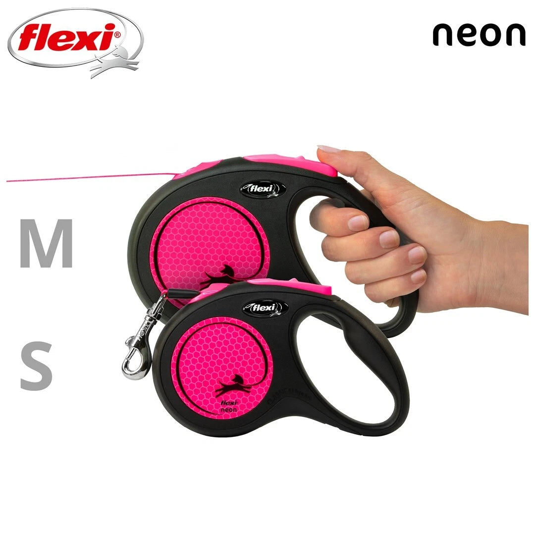 Flexi New Neon 5 metre otomatik köpek tasması S, pembe