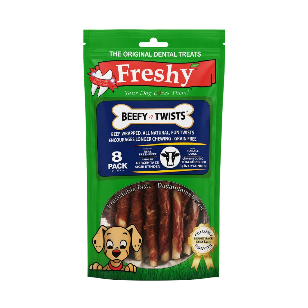 Freshy Beefy Twists Sığır Etli Köpek Ödül Maması, 8 li Packet, 13cm