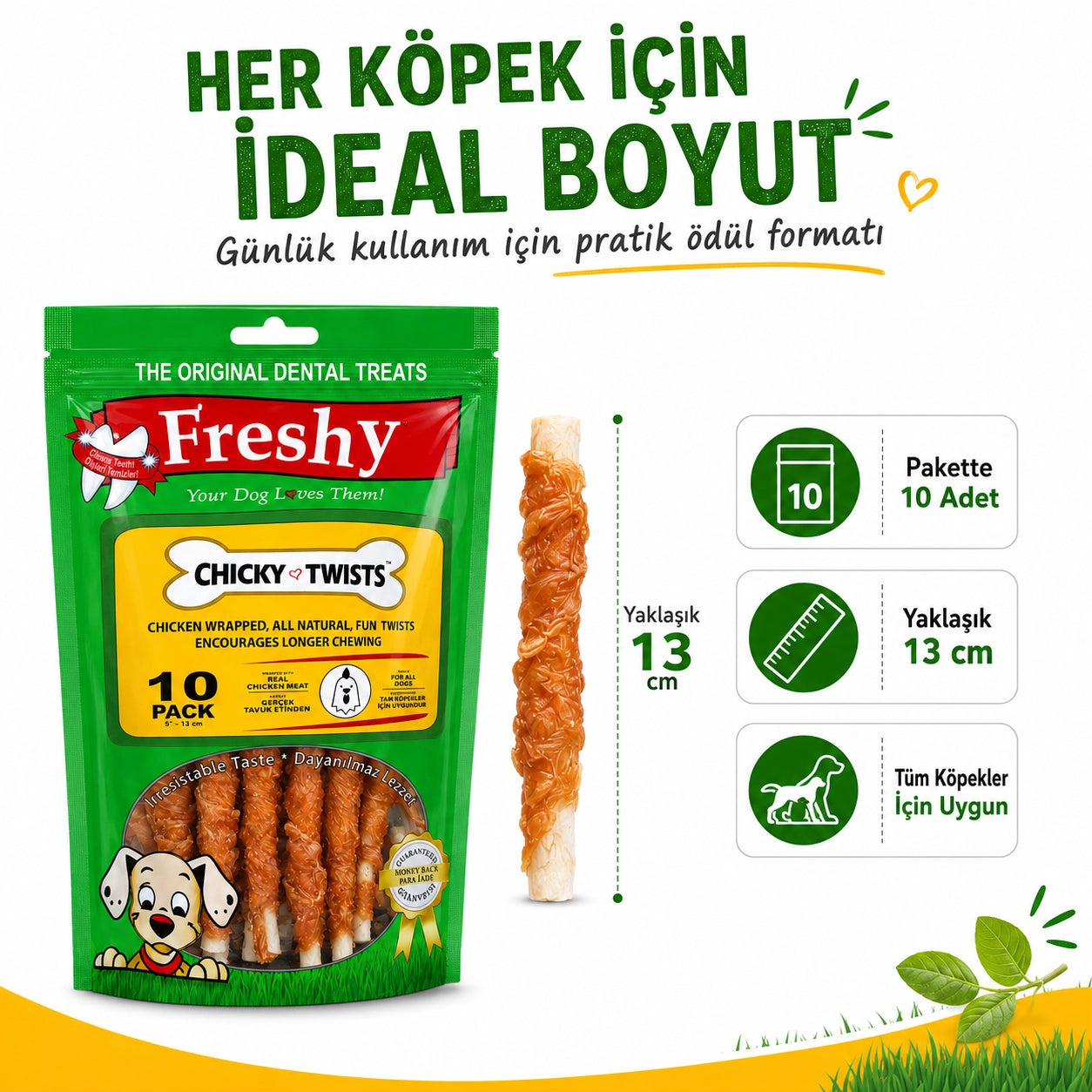 Freshy Chicky Twists Tavuklu Köpek Ödül Maması, 10 li Packet