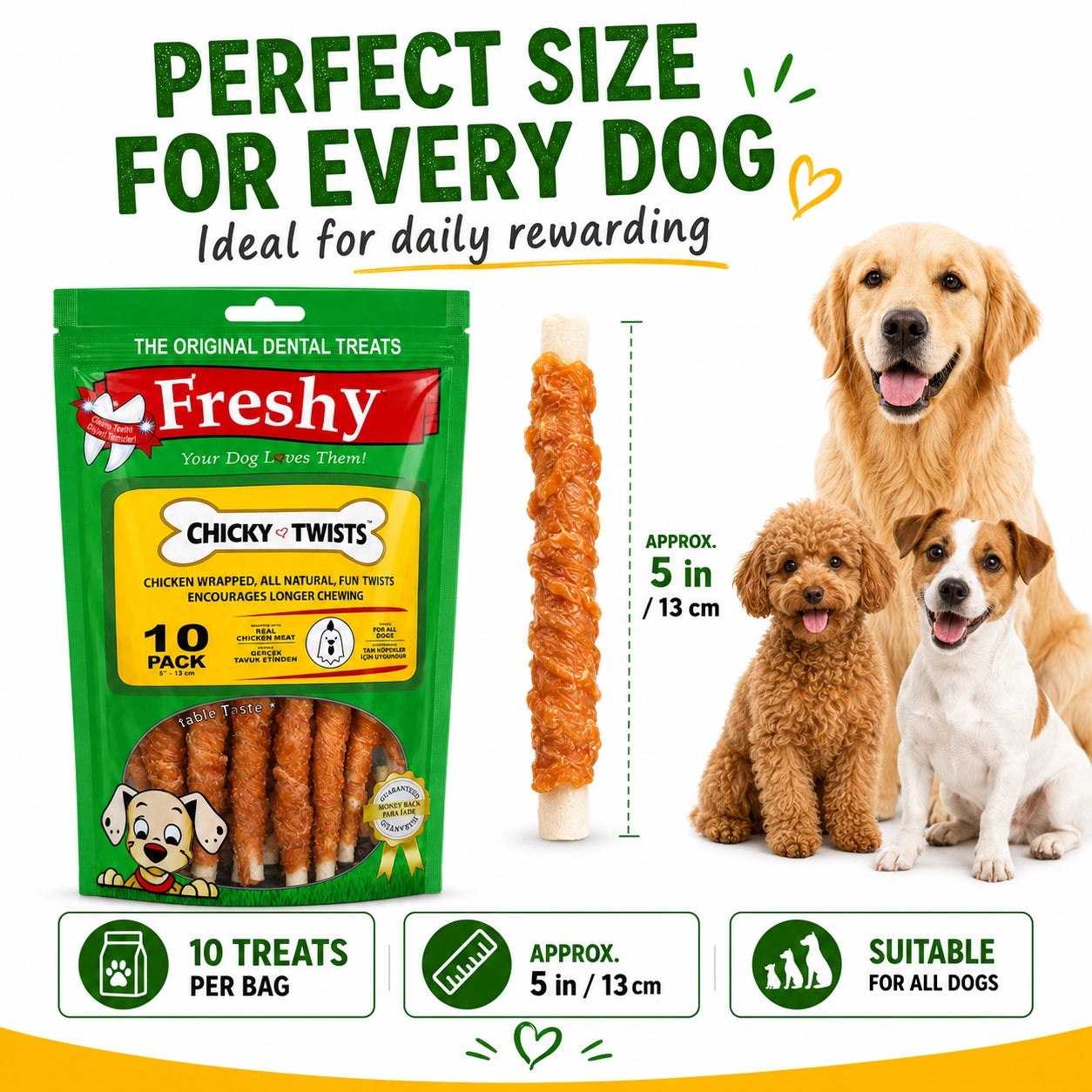 Freshy Chicky Twists Tavuklu Köpek Ödül Maması, 10 li Packet