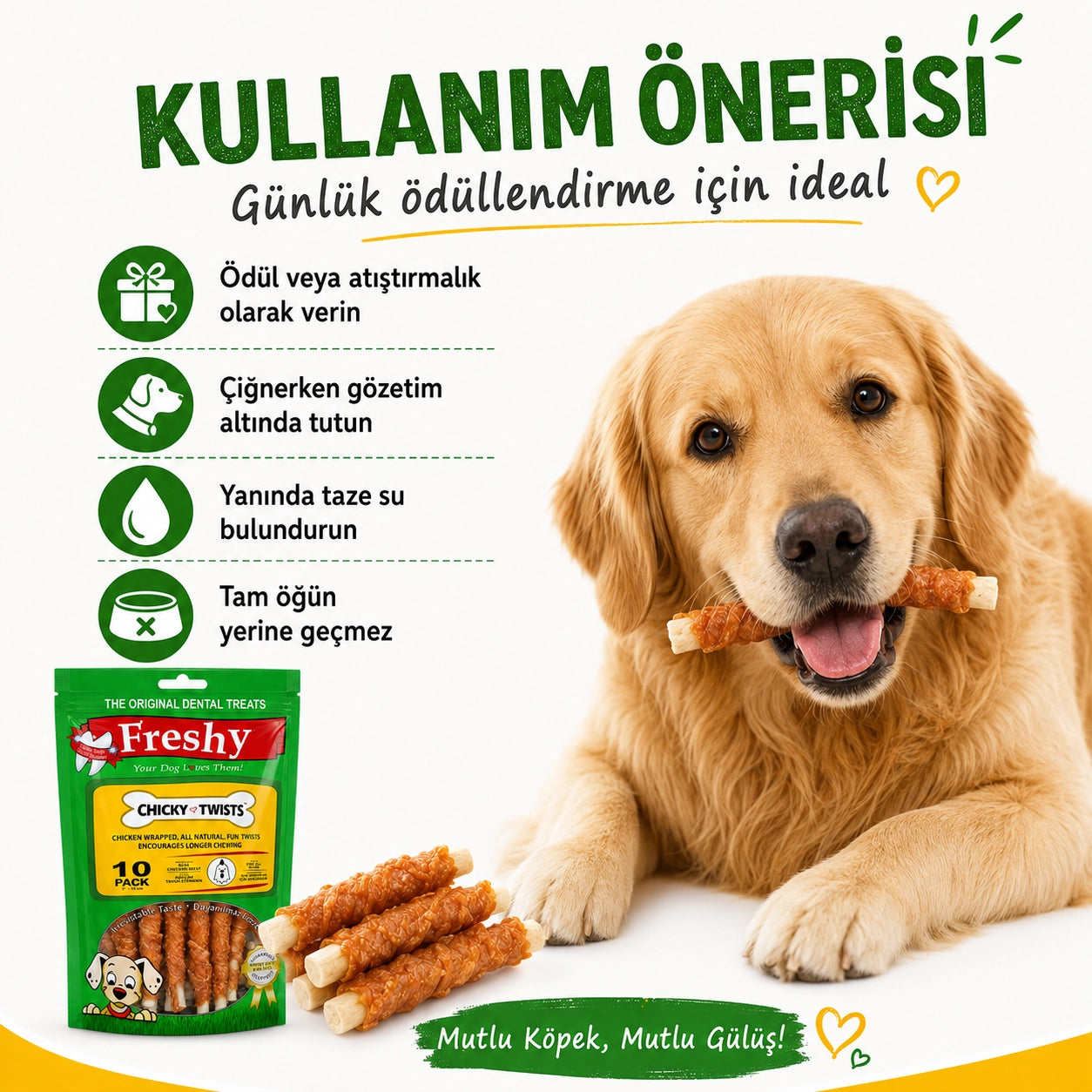 Freshy Chicky Twists Tavuklu Köpek Ödül Maması, 10 li Packet