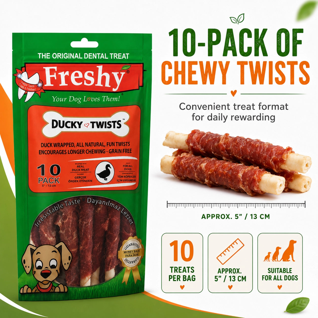 Freshy Ducky Twists Ördekli Köpek Ödül Maması, 10 li Packet