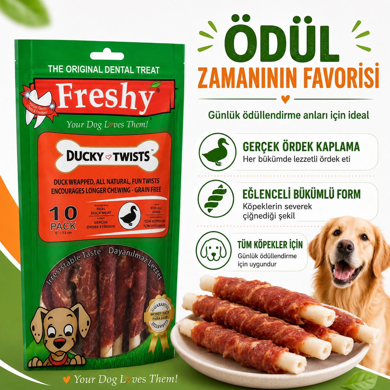 Freshy Ducky Twists Ördekli Köpek Ödül Maması, 10 li Packet