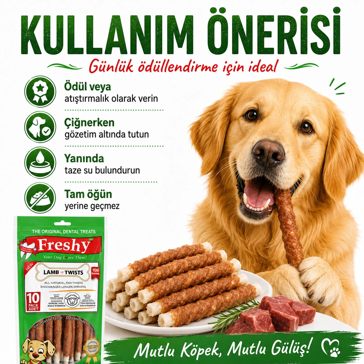 Freshy Lamb Twists Kuzu Etli Köpek Ödül Maması, 10 li Packet