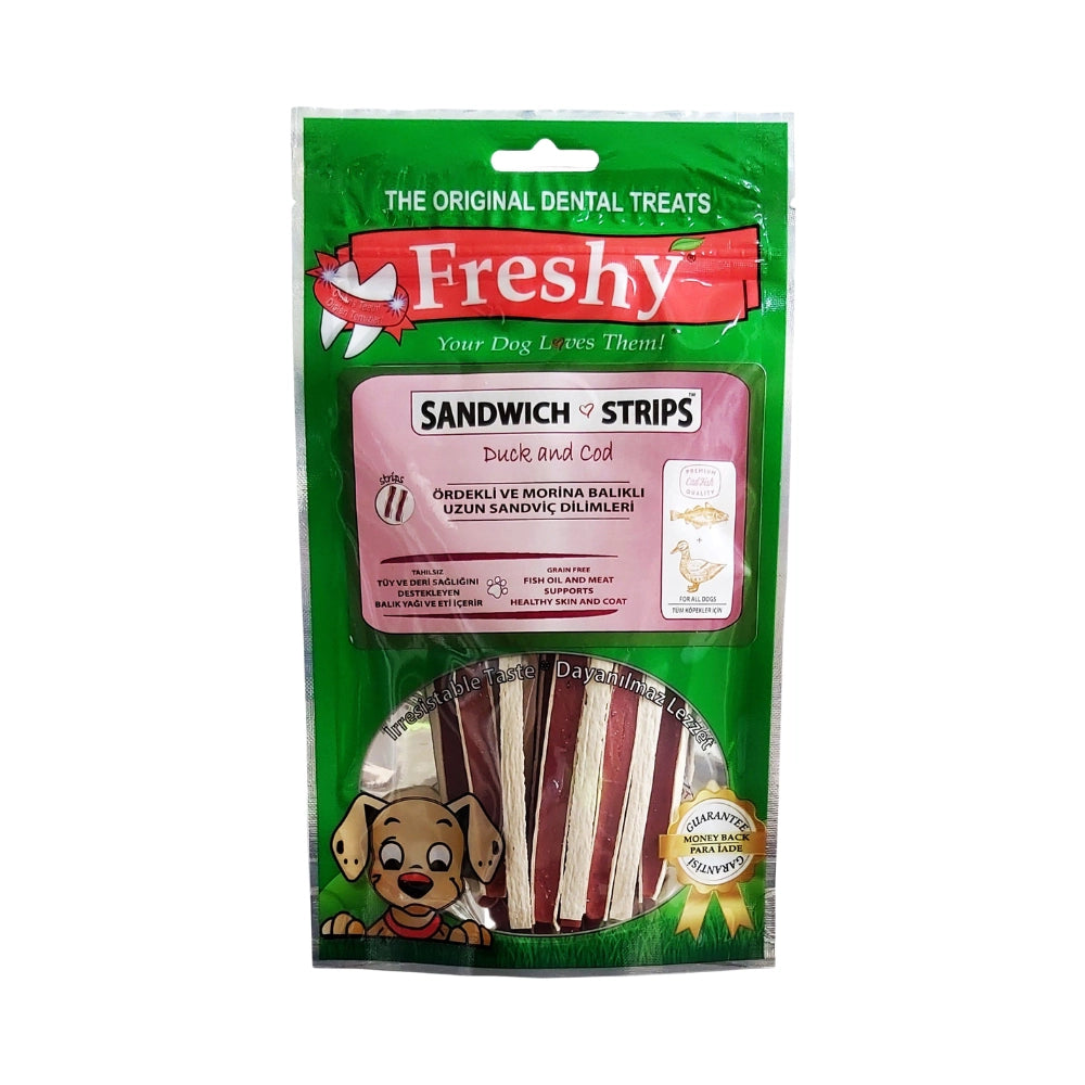 Freshy Sandwich Stripes Ördek ve Morina Balıklı Köpek Ödül Maması, 80g