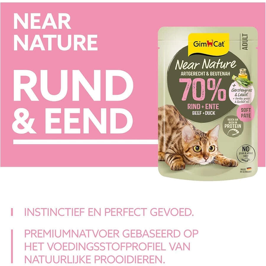 Gimcat Near Nature Poach Sığır Eti ve Ördekli Yetişkin Kedi Yaş Mama, 85g