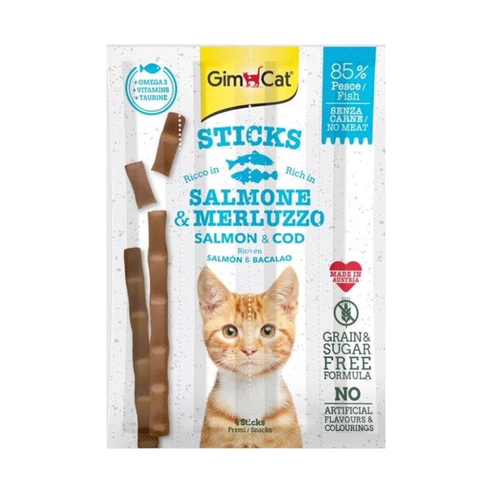 Gimcat Sticks Alabalık ve Somonlu Yetişkin Kedi Ödül, 4 lü Paket, 20g