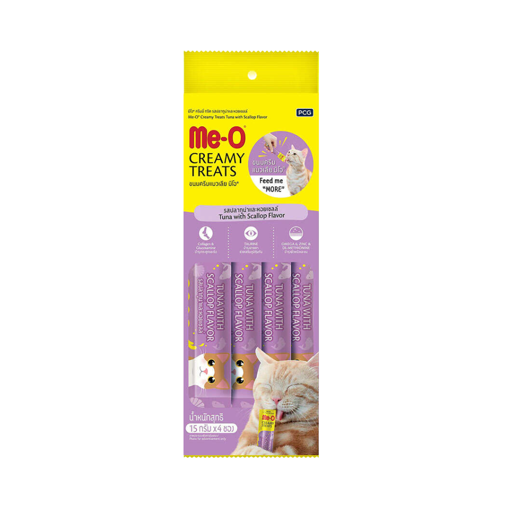 ME-O Creamy Treats Deniz Tarağı ve Ton Balıklı Yetişkin Kedi Krema Ödül, 4 lü Paket, 60g