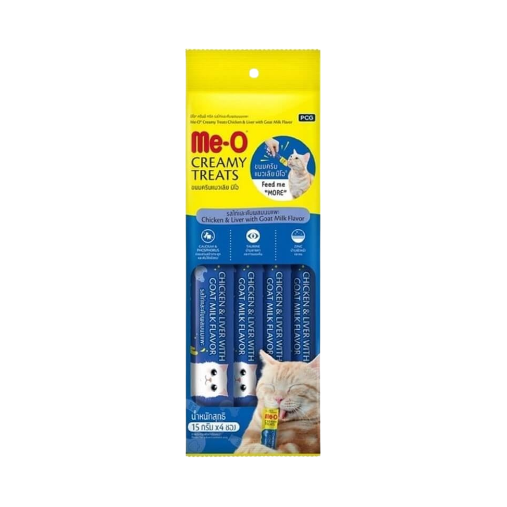 ME-O Creamy Treats Keçi Sütü, Tavuk ve Ciğerli Yetişkin Kedi Krema Ödül, 4 lü Paket, 60g