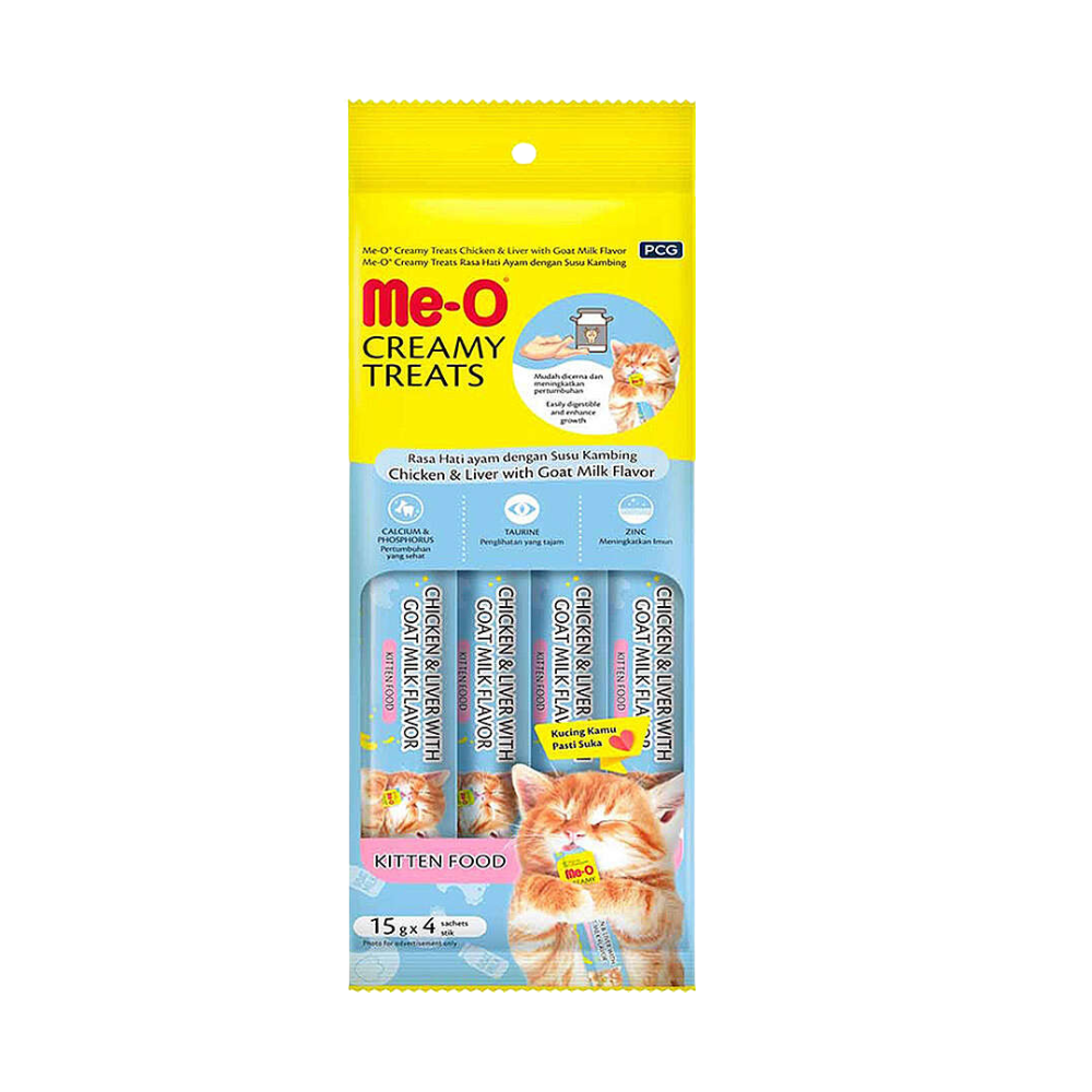 ME-O Creamy Treats Tavuk Ciğerli Keçi Sütlü Yavru Kedi Krema Ödül, 4 lü Paket, 60g