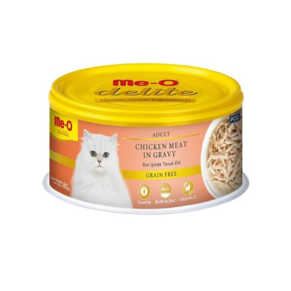 ME-O Delite Gravy Tavuklu Tahılsız Yetişkin Kedi Konserve Mama, 80g