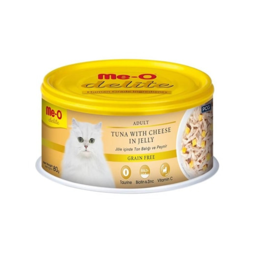 ME-O Delite Jelly Ton Balık ve Peynirli Tahılsız Yetişkin Kedi Konserve Mama, 80g