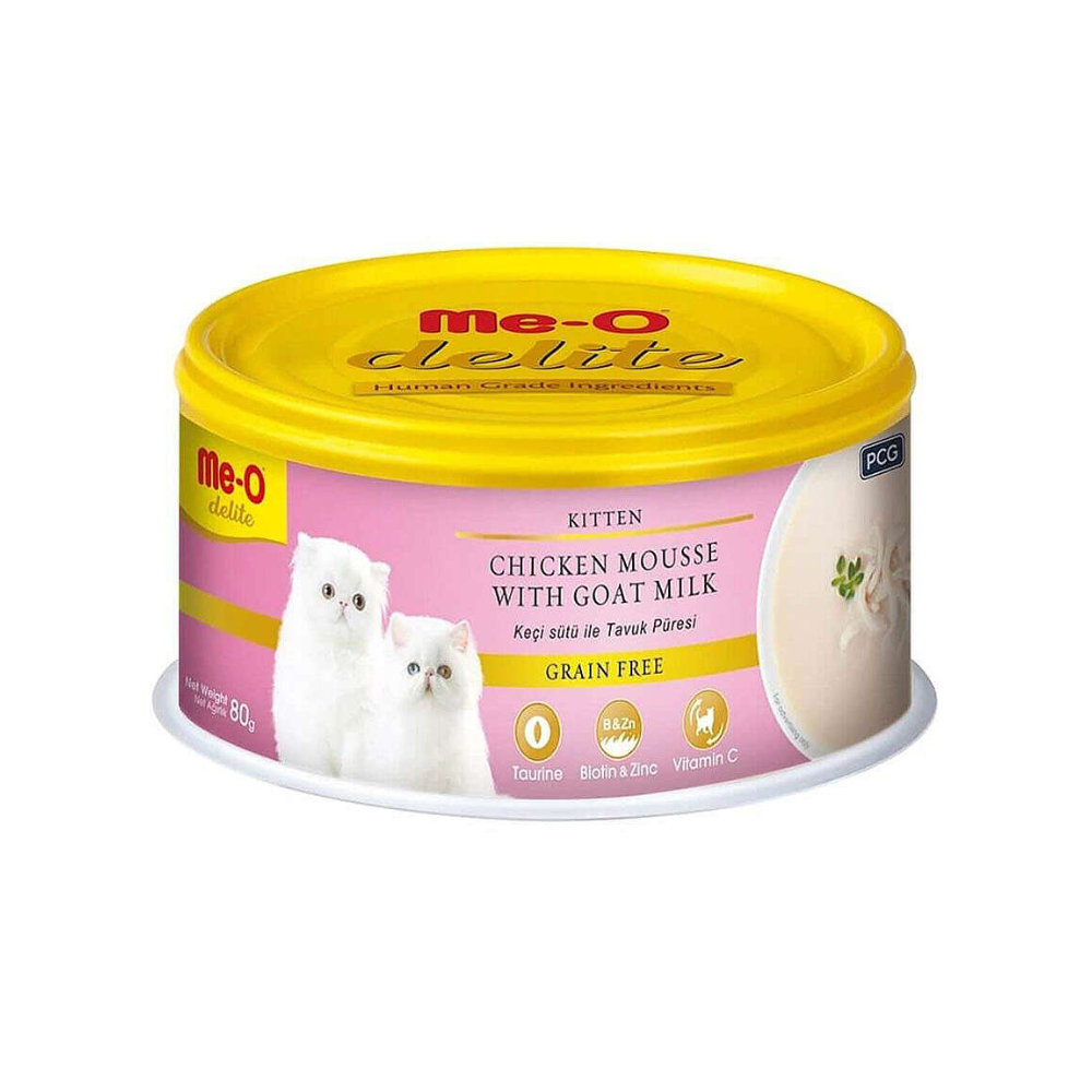 ME-O Delite Keçi Süt ve Tavuklu Tahılsız Yavru Kedi Konserve Mama, 80g