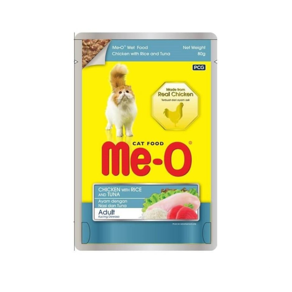 ME-O Poach Tavuk, Pirinç ve Ton Balıklı Yetişkin Kedi Yaş Mama, 80g