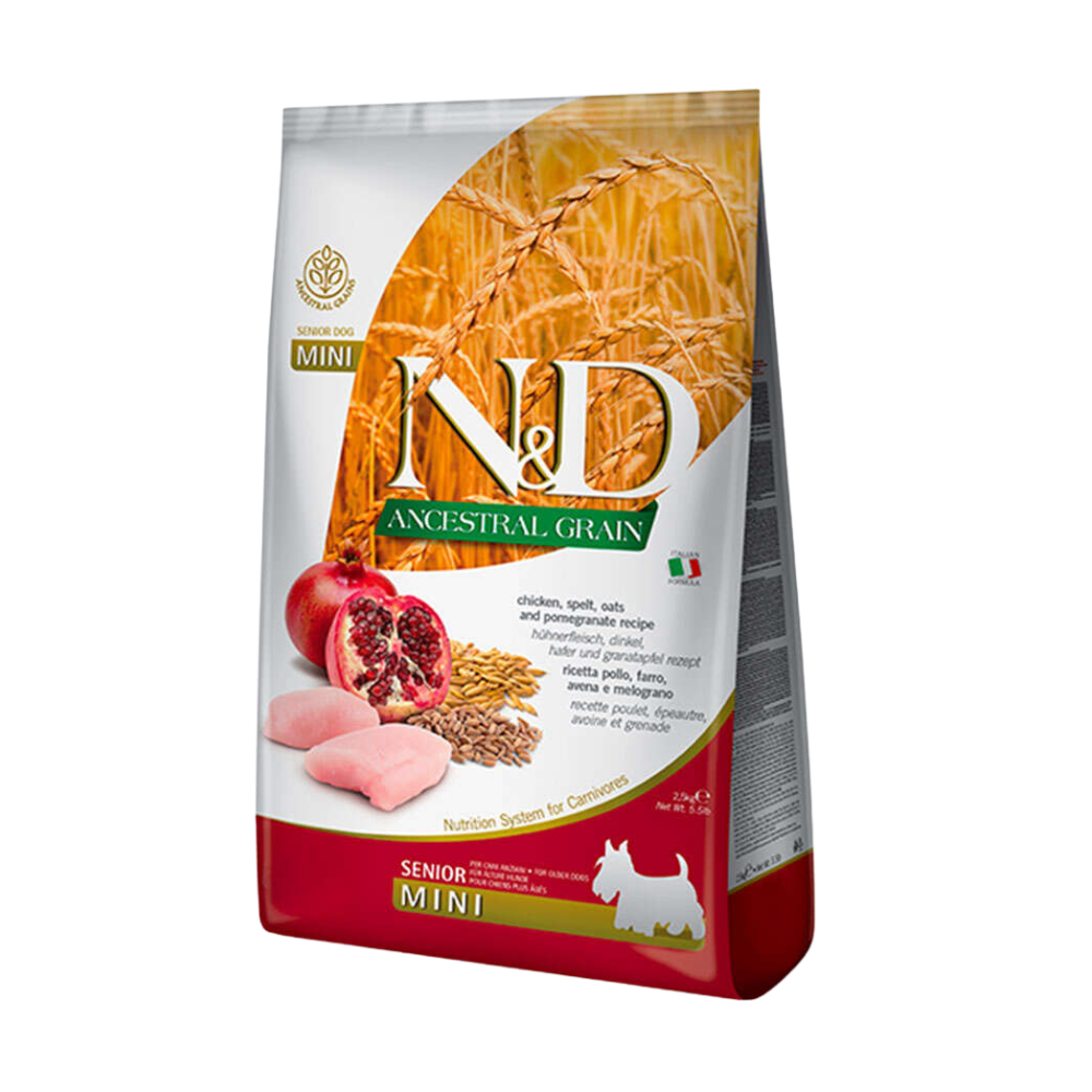 N&D Ancestral Grain Az Tahıllı Tavuklu ve Narlı Mini Yaşlı Köpek Maması, 2.5Kg
