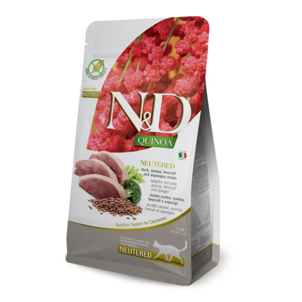 N&D Quinoa Tahılsız Ördek, Brokoli ve Kuşkonmazlı Kısırlaştırılmış Yetişkin Kedi Maması